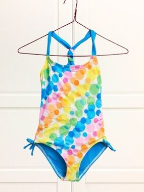 Justice Bright Multicolor Polka Dot One-Piece Swimsuit with Blue Accents Size 6